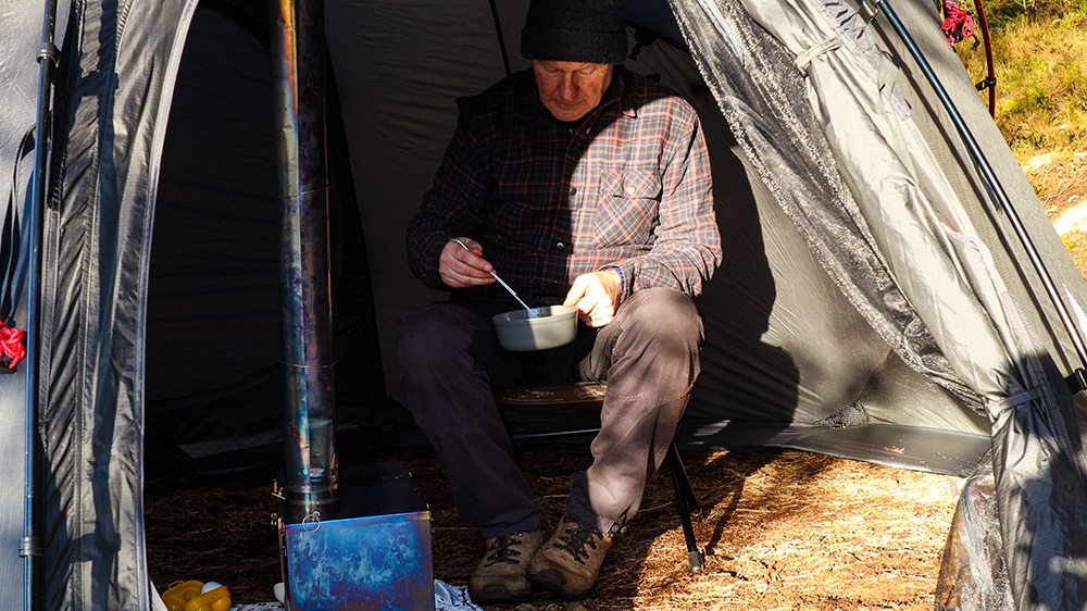 Cooking inside a outlet tent